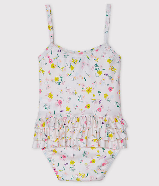 Maillot de bain 1 pièce écoresponsable bébé fille blanc MARSHMALLOW/blanc MULTICO