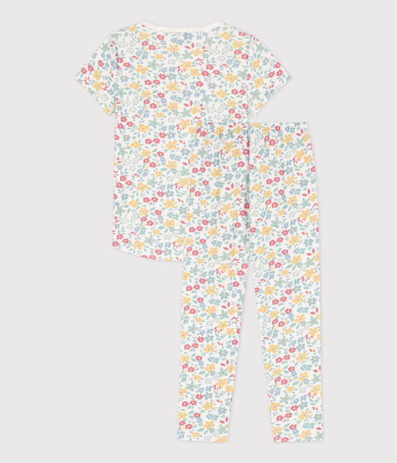 Meisjespyjama met korte mouwen en bloemenprint in katoen wit MARSHMALLOW/wit MULTICO