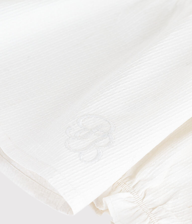 Blouse b&eacute;b&eacute; en popeline de coton manches longues, &agrave; col et brod&eacute;e blanc