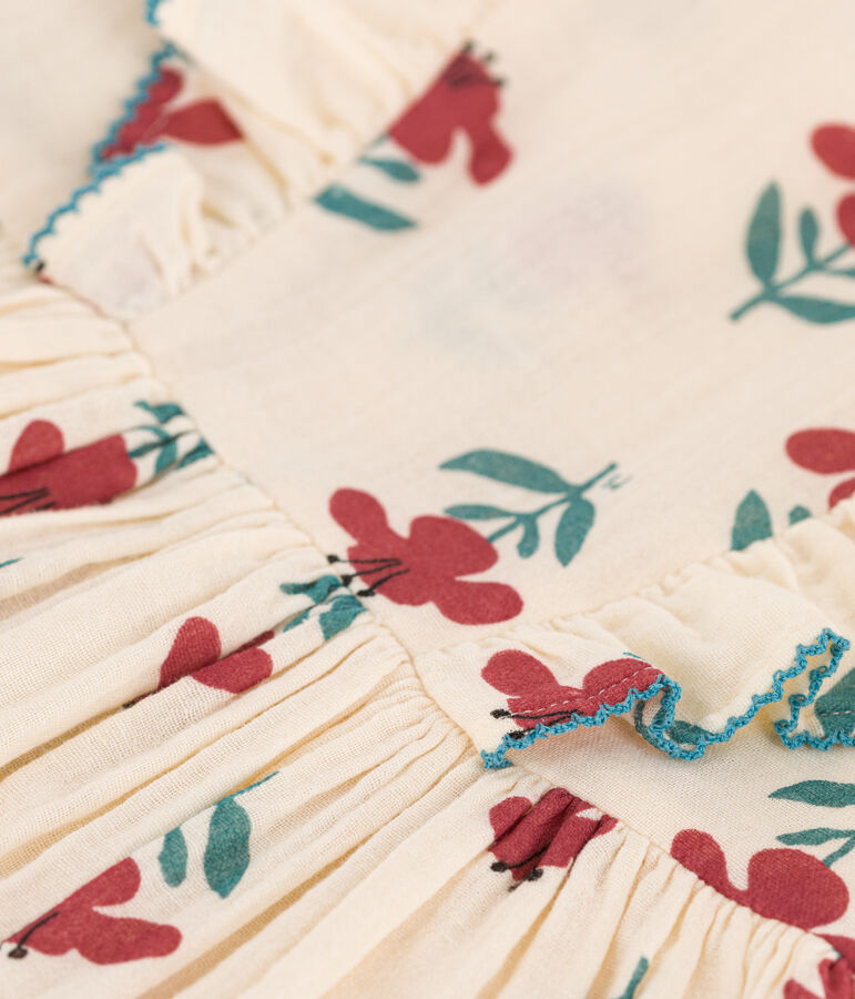 Jurk met bloemen in licht katoen voor meisjes ecru/multicouleur