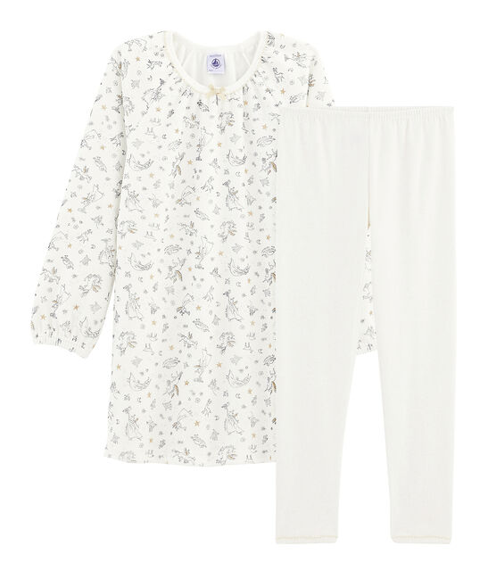 Chemise de nuit petite fille en velours, avec legging blanc MARSHMALLOW/blanc MULTICO