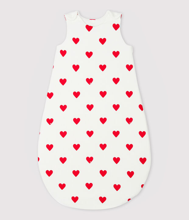KATOENEN BABYTRAPPELZAKJE MET HARTJESPRINT TOG 2 wit/rood