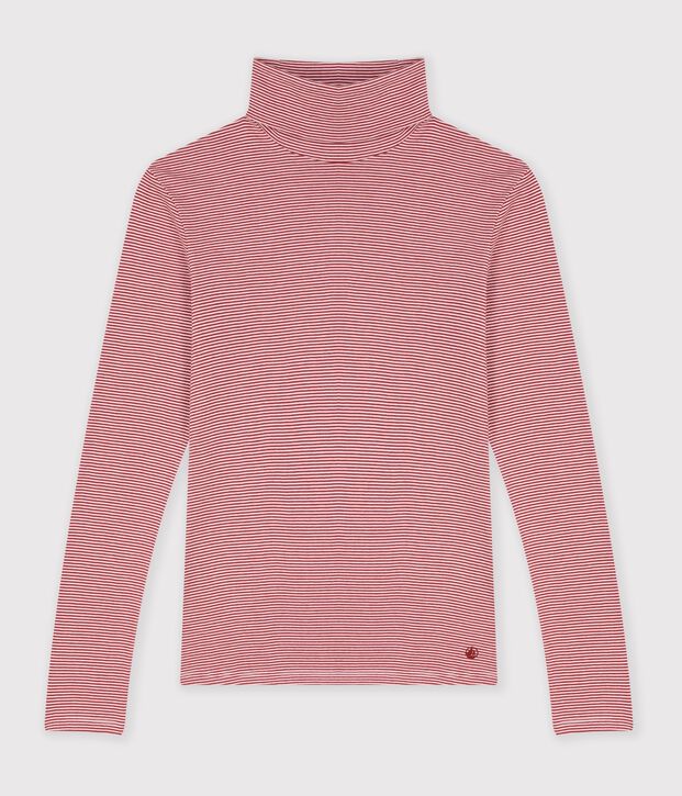 Sous-pull femme en coton &agrave; rayures rouge/blanc