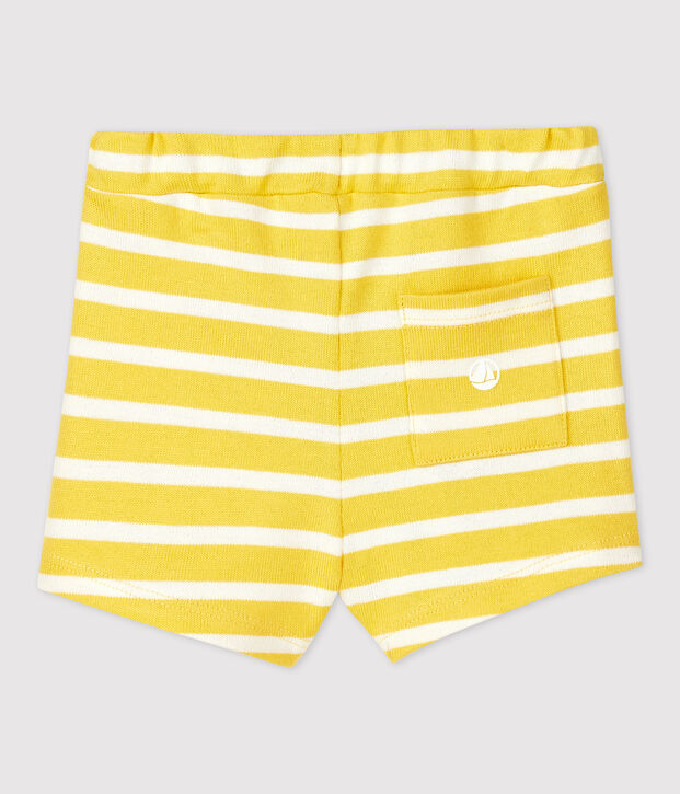 Short en jersey &eacute;pais b&eacute;b&eacute; jaune/blanc