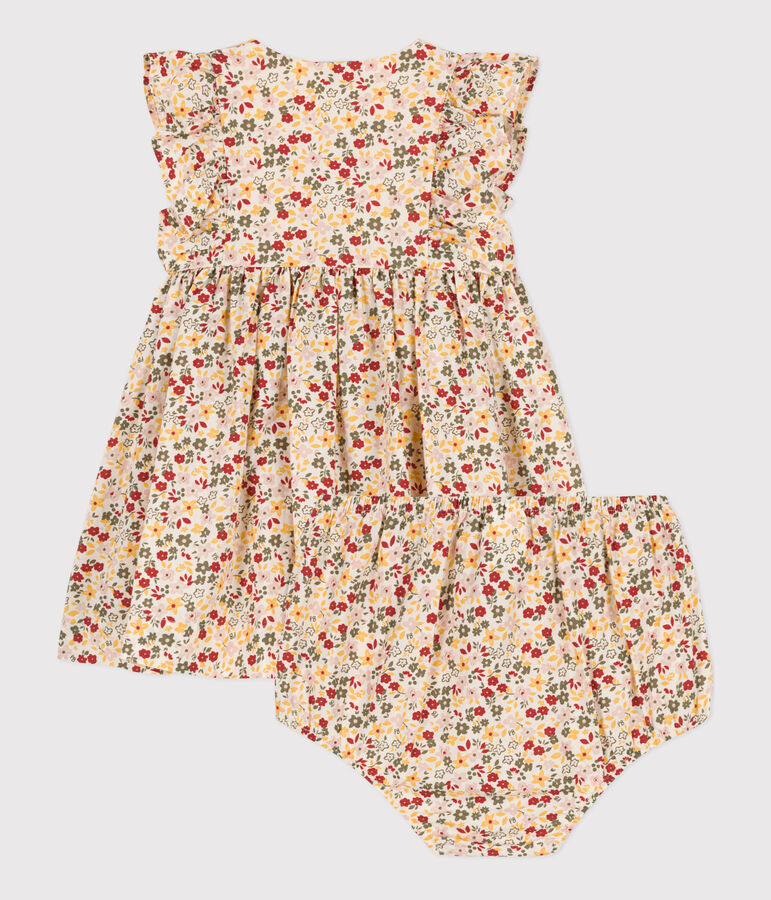 Robe sans manche b&eacute;b&eacute; avec bloomer en popeline &eacute;cru/multicouleur