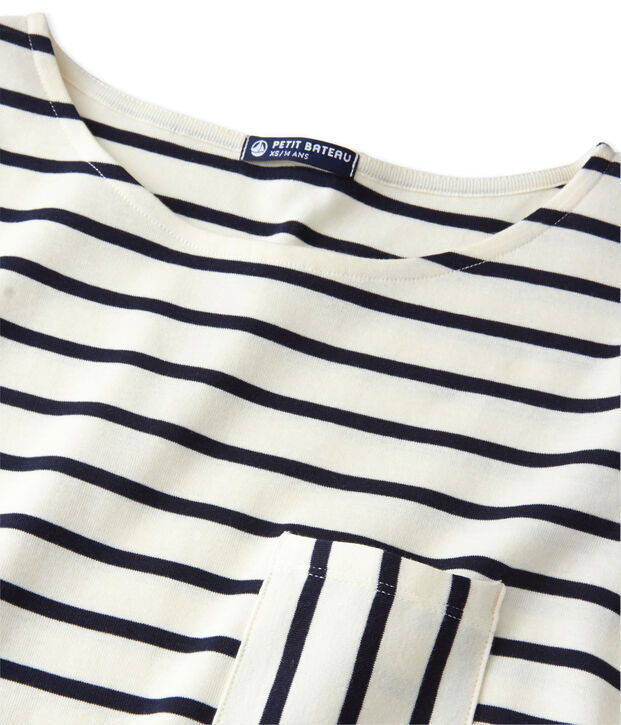 T-shirt femme manches longues en c&ocirc;te originale wit/blauw