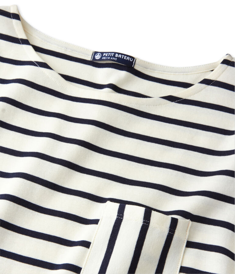 T-shirt femme manches longues en c&ocirc;te originale wit/blauw