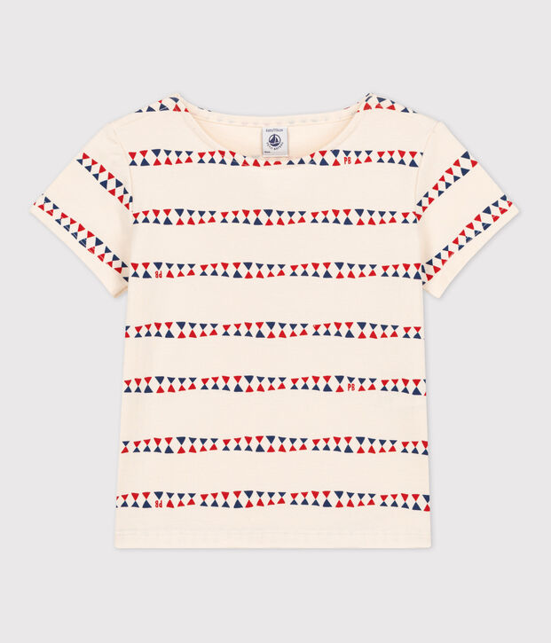 Tee-shirt manches courtes en coton enfant fille &eacute;cru/multicouleur