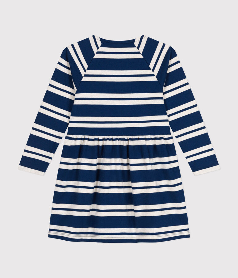 Robe manches longues en coton &eacute;pais enfant fille bleu/beige