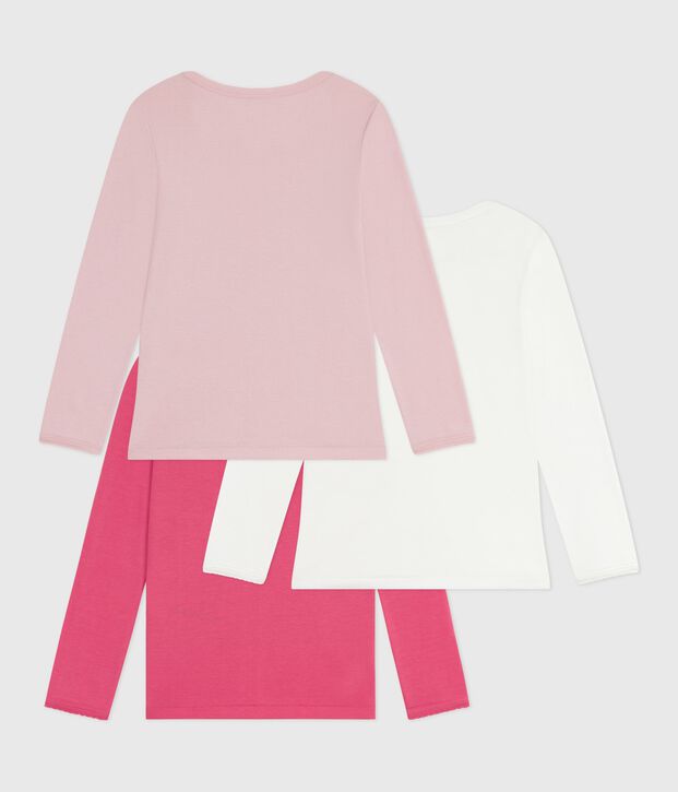 Setje met effen katoenen T-shirts met lange mouwen voor kinderen multicouleur