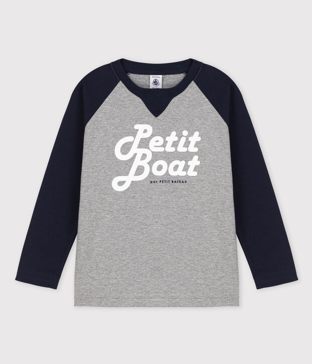 Jongens-T-shirt met lange mouwen van jerseystof grijs/blauw