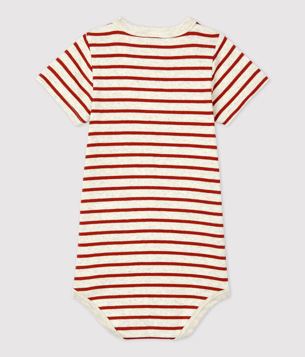 Body ray&eacute; encolure tunisienne en coton bio b&eacute;b&eacute; beige/marron