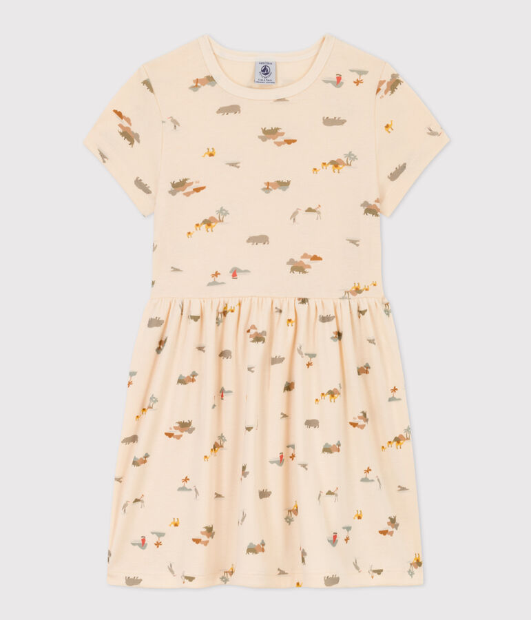 Robe imprim&eacute;e en coton enfant fille blanc AVALANCHE/ MULTICO