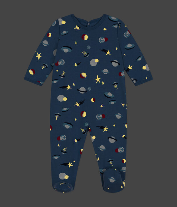 Pyjama en molleton gratt&eacute; imprim&eacute; espace b&eacute;b&eacute; bleu/multicouleur