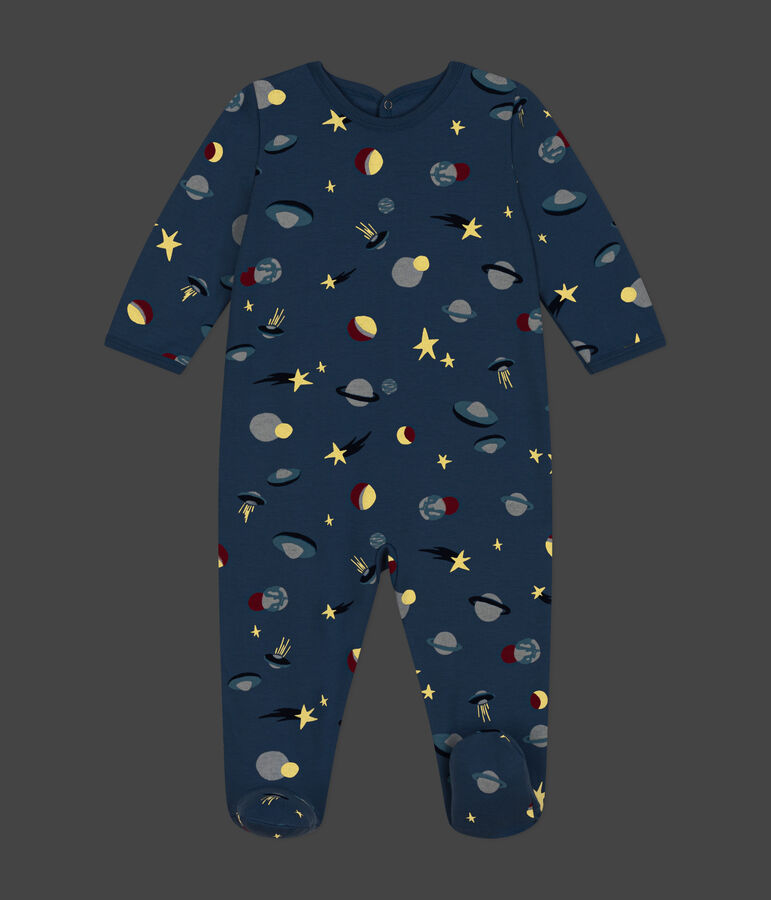 Babypyjama van geruwde fleece met ruimteprint blauw/multicouleur