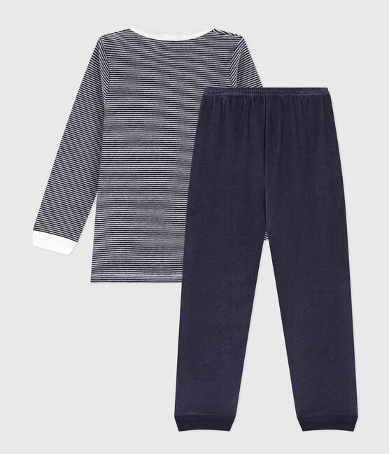 Fluwelen pyjama voor kleine meisjes en jongens blauw SMOKING/wit MARSHMALLOW