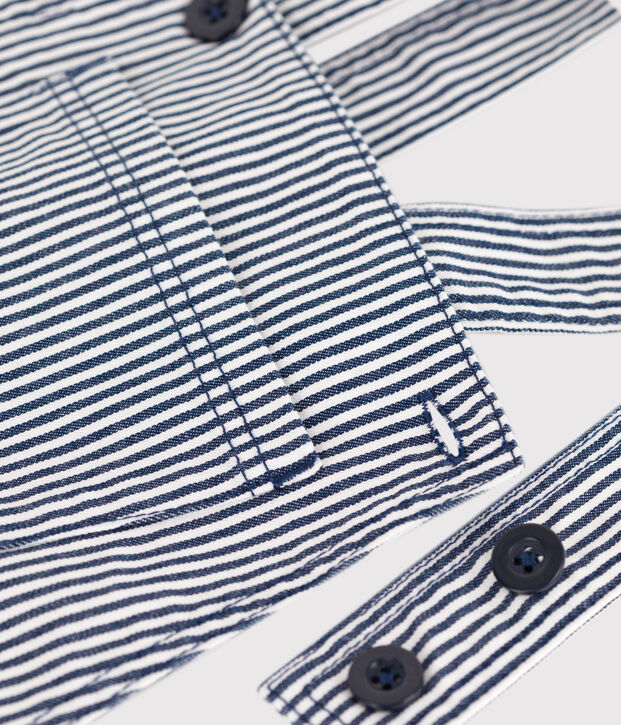 Salopette en toile de coton ray&eacute;e enfant fille bleu/blanc