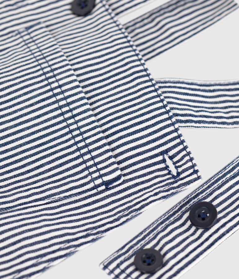 Salopette van gestreepte katoenen stof voor meisjes blauw/wit