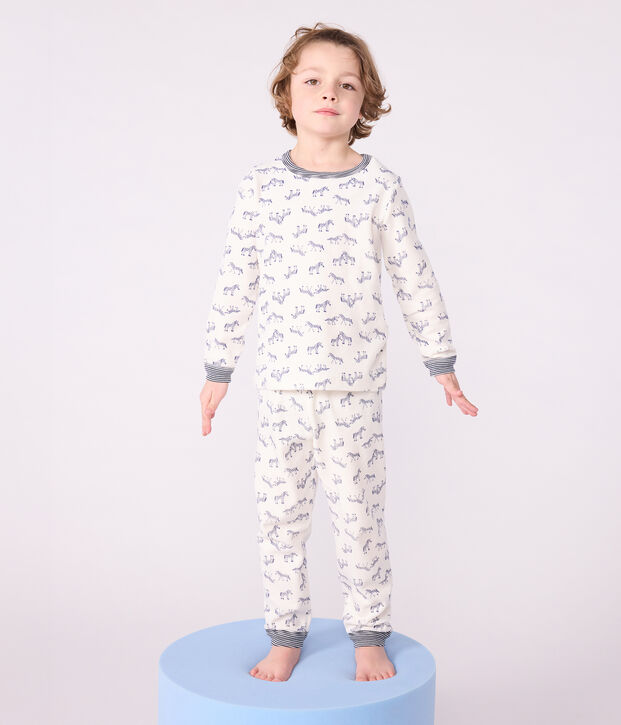 Pyjama enfant en velours imprim&eacute; z&egrave;bres bleu/bleu