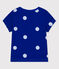 Katoenen-linnen T-shirt met korte mouwen voor meisjes blauw SURF/wit MARSHMALLOW