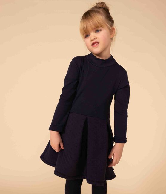 Effen meisjesjurk met lange mouwen blauw SMOKING