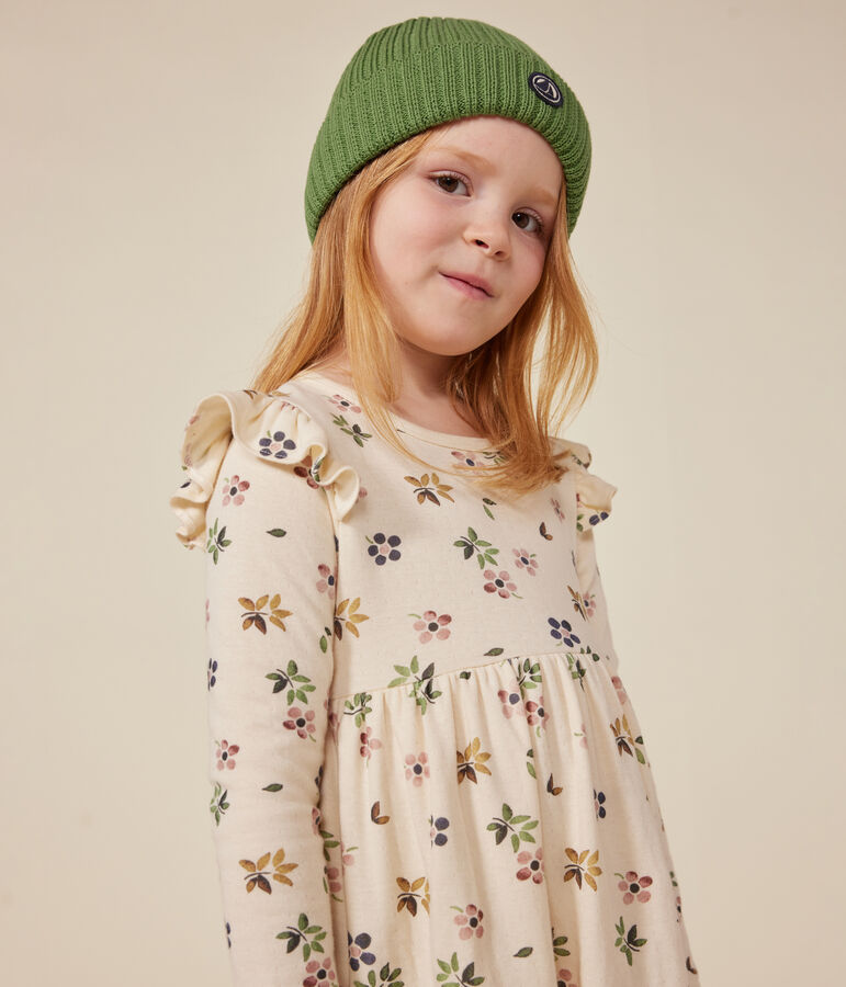 Meisjesjurk met lange mouwen van tubic ecru/multicouleur