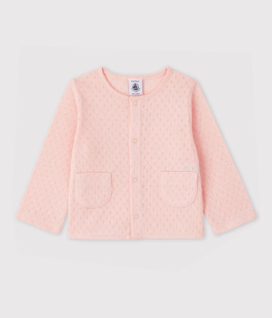 Geribde cardigan voor babymeisjes roze MINOIS/wit ECUME