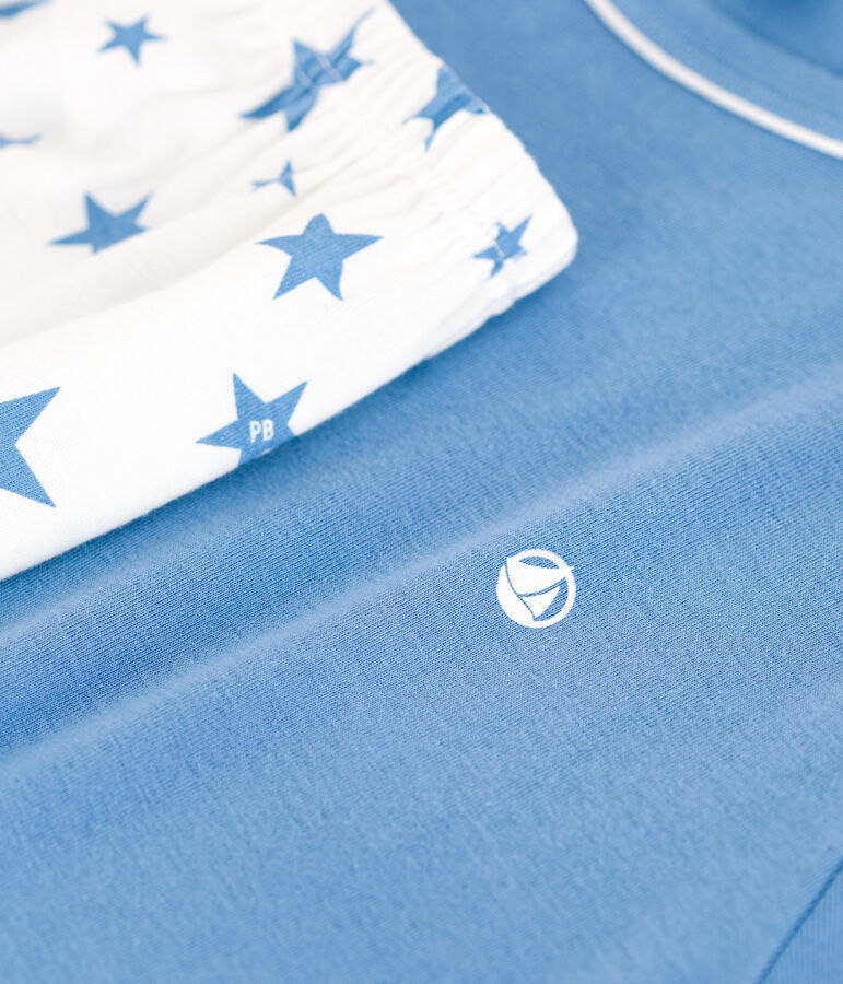 Pyjama short enfant en coton bleu ALASKA/blanc MARSHMALLOW