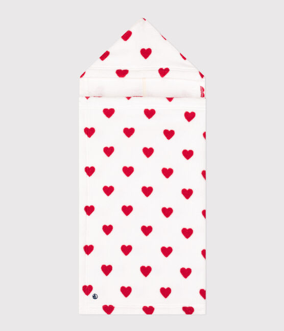 Badcape met hartjes uit badstof voor baby's wit MARSHMALLOW/rood TERKUIT