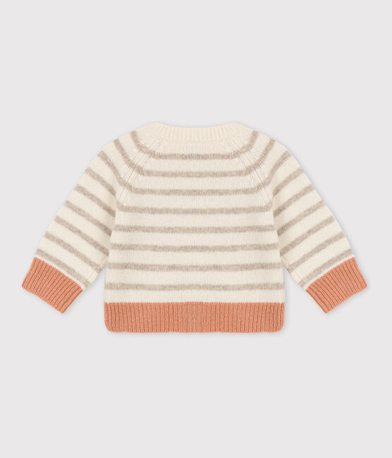 Cardigan à rayures bébé en tricot laine  blanc MARSHMALLOW/blanc MULTICO