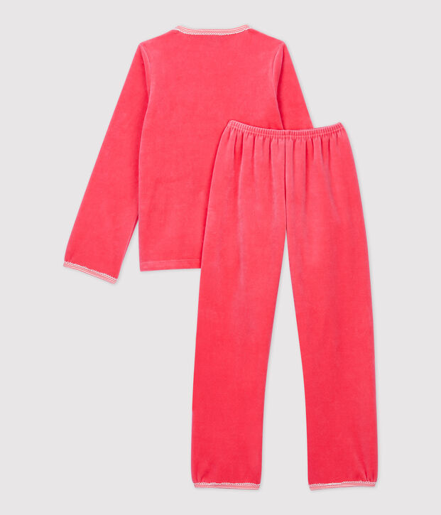 Pyjama rose petite fille motif louvette en velours rose