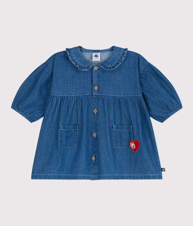 Robe b&eacute;b&eacute; en denim manches longues &agrave; col bleu