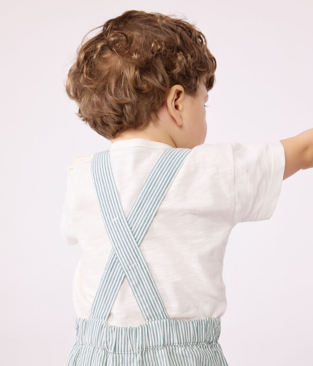 Gestreepte salopette met korte pijpen van katoen voor baby's wit/groen