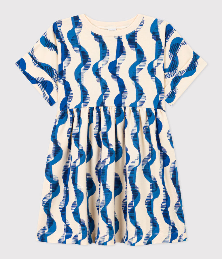 Robe manches courtes &agrave; imprim&eacute; en coton enfant fille blanc AVALANCHE/ MULTICO