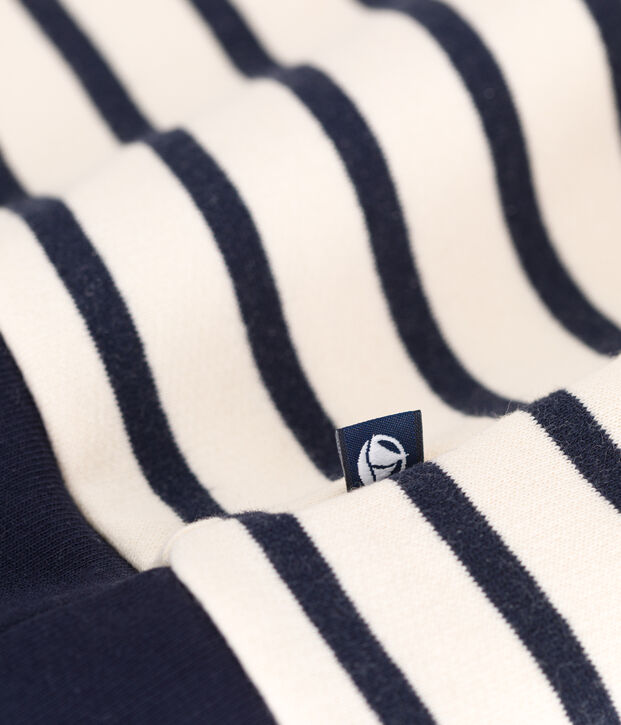 Sweatshirt van geruwde fleece met schipperskraag voor dames ecru/blauw