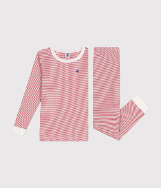 Pyjama ajusté en coton rayé enfant rose ROSEWOOD/ MARSHMALLOW