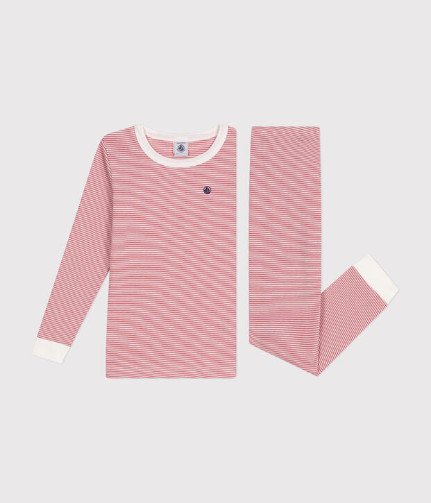 Pyjama ajust&eacute; en coton ray&eacute; enfant rose/blanc