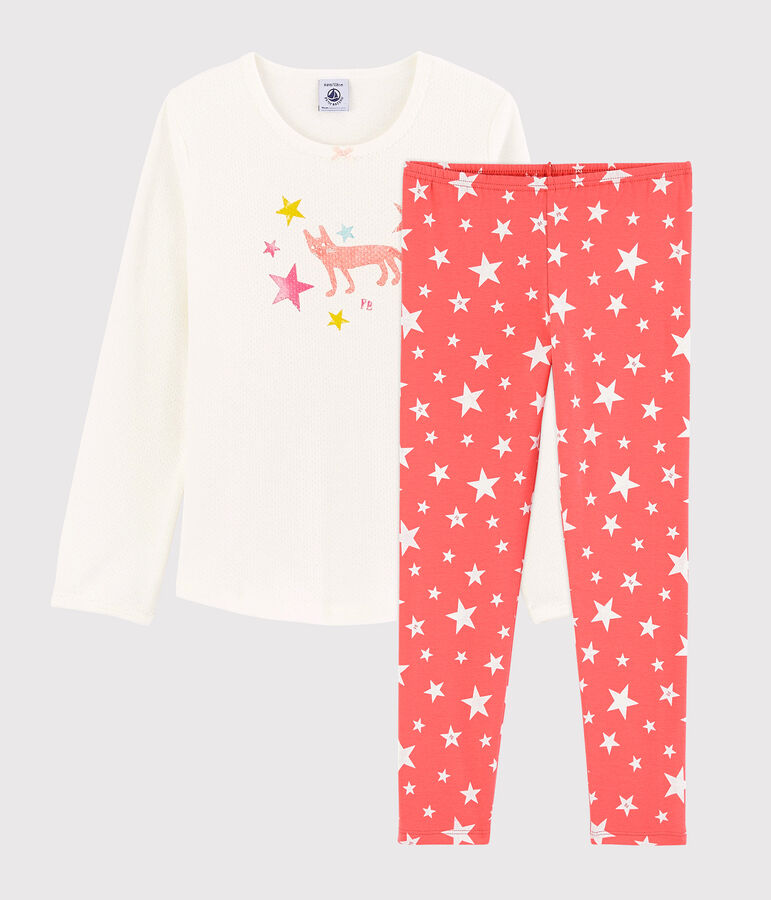 Katoenen pyjama met sterren voor meisjes wit/oranje