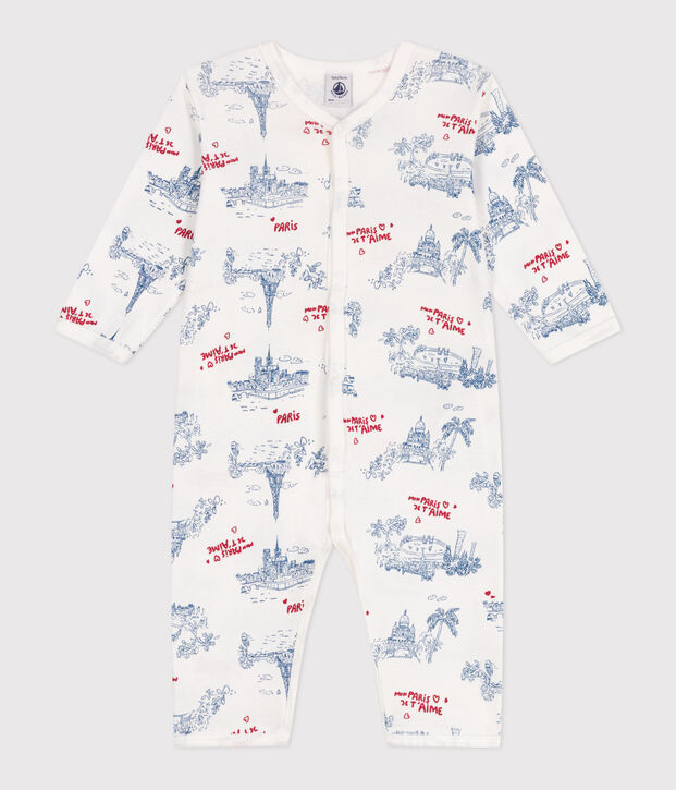 Katoenen babypyjama zonder voetjes met Parijsmotief wit/multicouleur