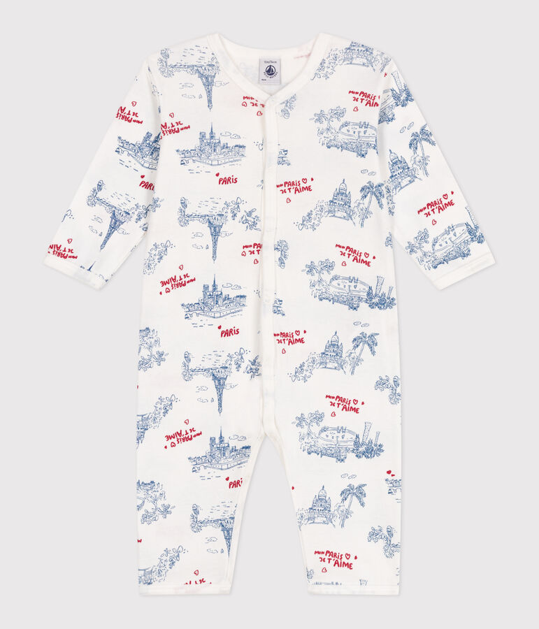 Katoenen babypyjama zonder voetjes met Parijsmotief wit/multicouleur