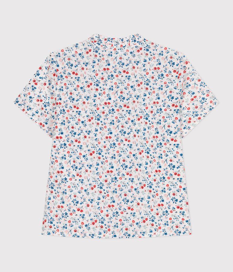 Blouse enfant en coton manches courtes fleurie blanc/multicouleur