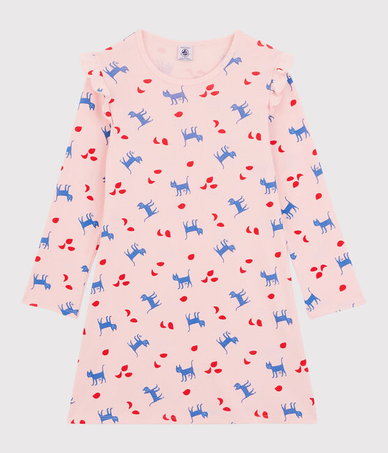 Nachthemd met lange mouwen en kattenprint roze MINOIS/wit MULTICO