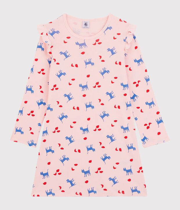 Chemise de nuit manches longues chats rose/multicouleur