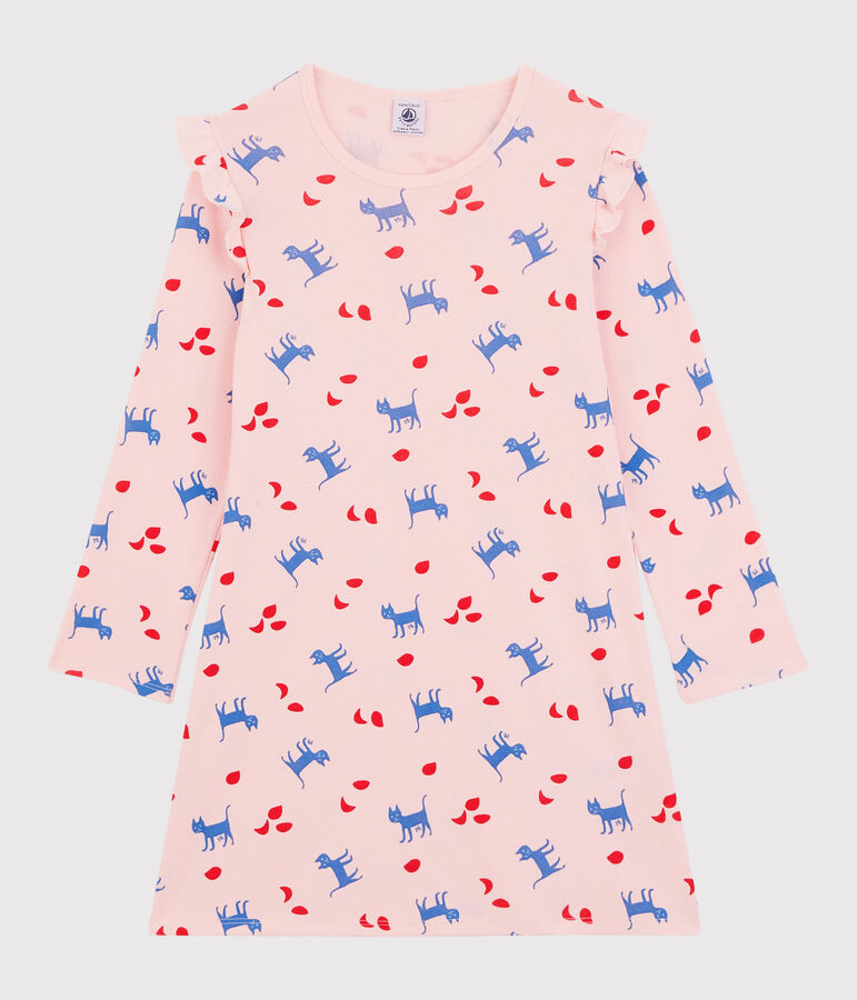Chemise de nuit manches longues chats rose/multicouleur