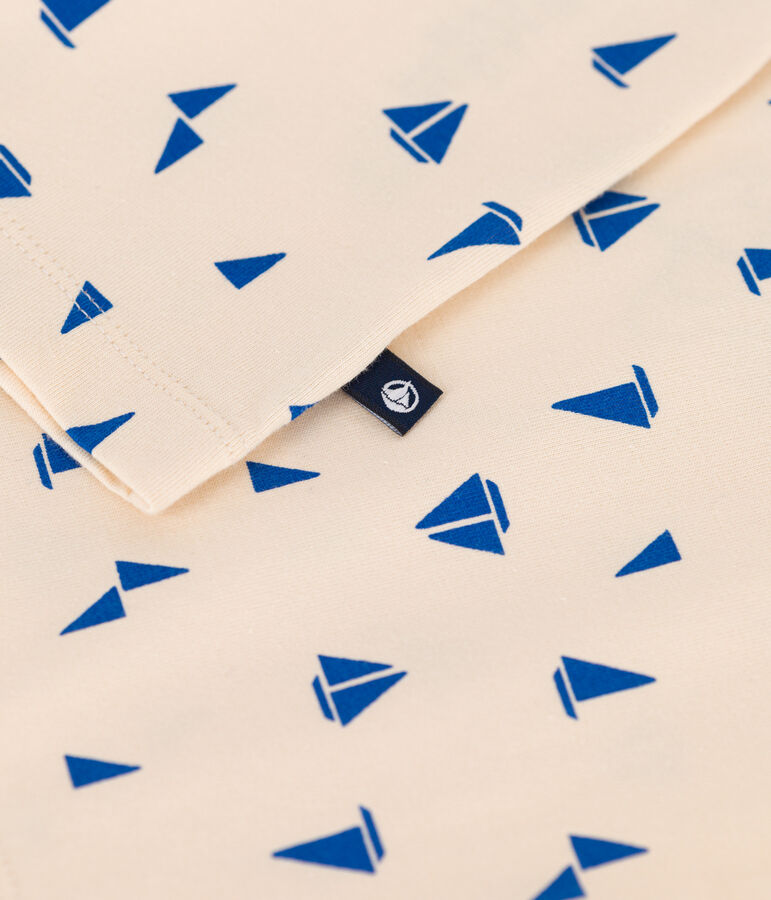 Katoenen T-shirt met korte mouwen en print voor kinderen ecru/blauw