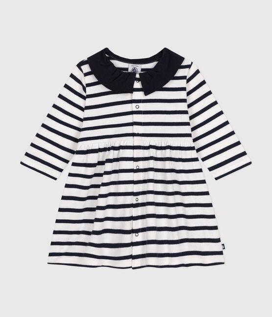 Jurk in jersey met lange mouwen voor baby's wit MARSHMALLOW/blauw SMOKING