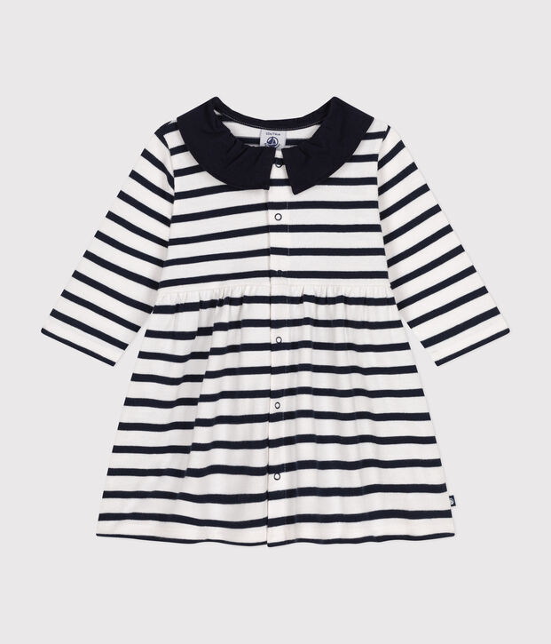 Robe manches longues en jersey &eacute;pais b&eacute;b&eacute; blanc/bleu