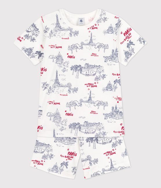 Pyjacourt en coton enfant blanc MARSHMALLOW/blanc MULTICO