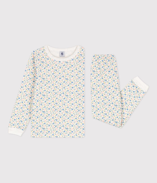 Pyjama fleurs en tubique petite fille blanc/multicouleur
