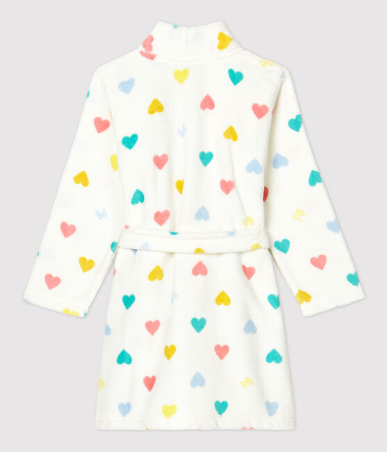 Robe de chambre cœurs multicolores petite fille en polaire blanc MARSHMALLOW/blanc MULTICO